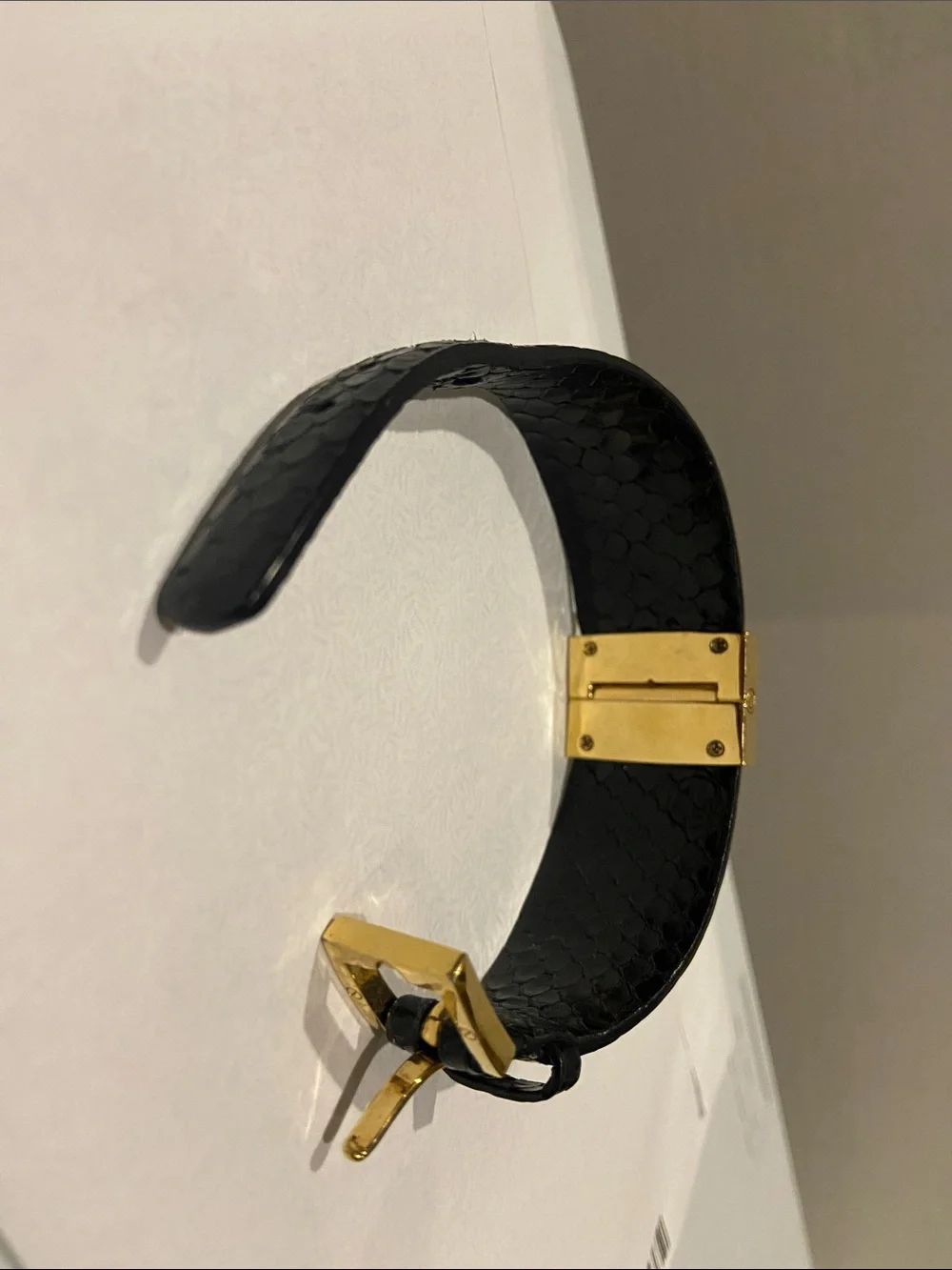 Tory Burch Black Leather Cuff with Gold Logo Plaque